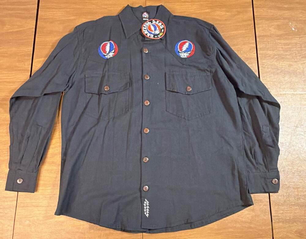 Grateful Dead Long Sleeve Button Up Shirt Size M Black